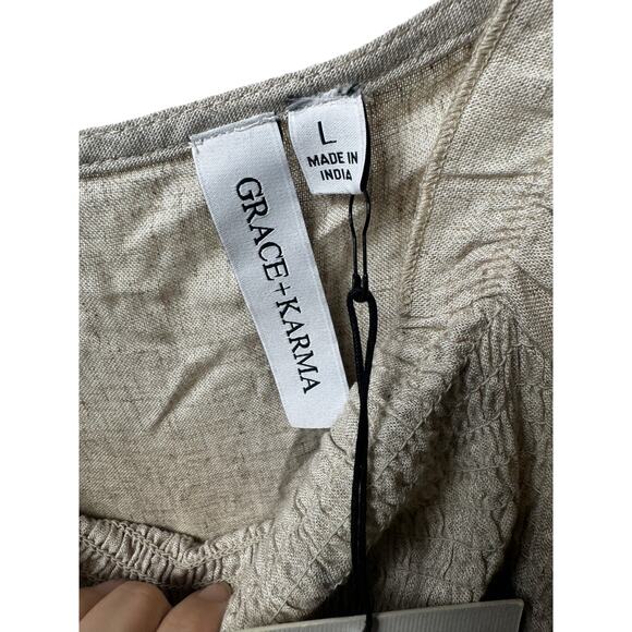 Grace + Karma Large Beige Square Neck Puff Sleeve Babydoll Top NWT - Picture 4 of 5